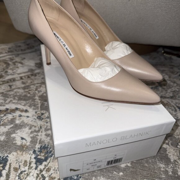 Manolo Blahnik Nude Pointy Toe BB 70mm High Heel Pumps - Picture 2 of 6